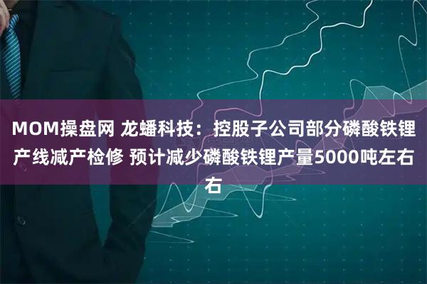 MOM操盘网 龙蟠科技：控股子公司部分磷酸铁锂产线减产检修 预计减少磷酸铁锂产量5000吨左右
